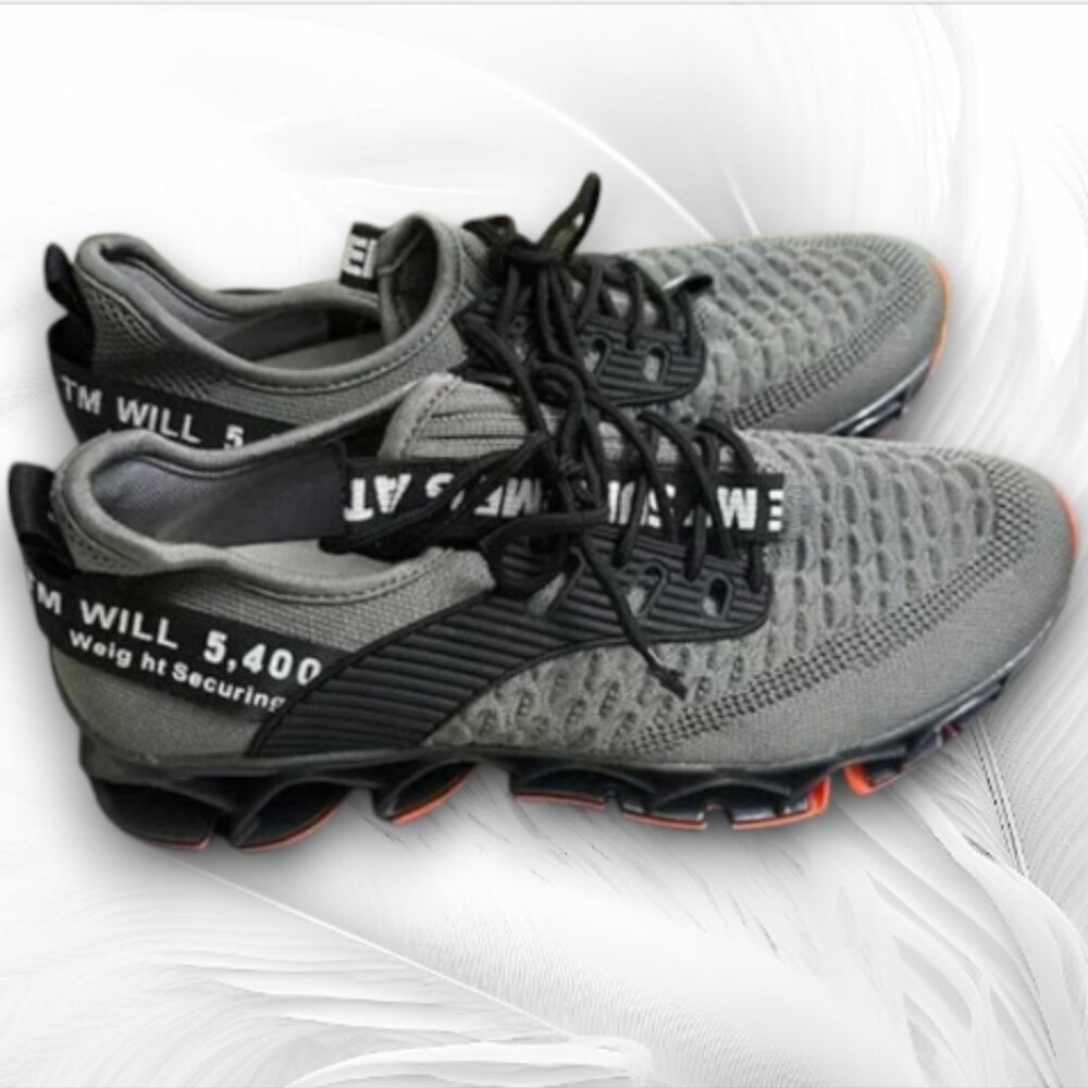 Men’s Grey Black Running Sneakers with Orange Sole – Sporty Lightweight Shoes